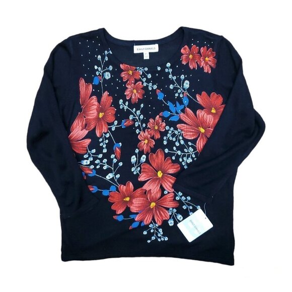 💥181 Emily Daniels Floral Lightweight Black Sweater - Picture 9 of 10